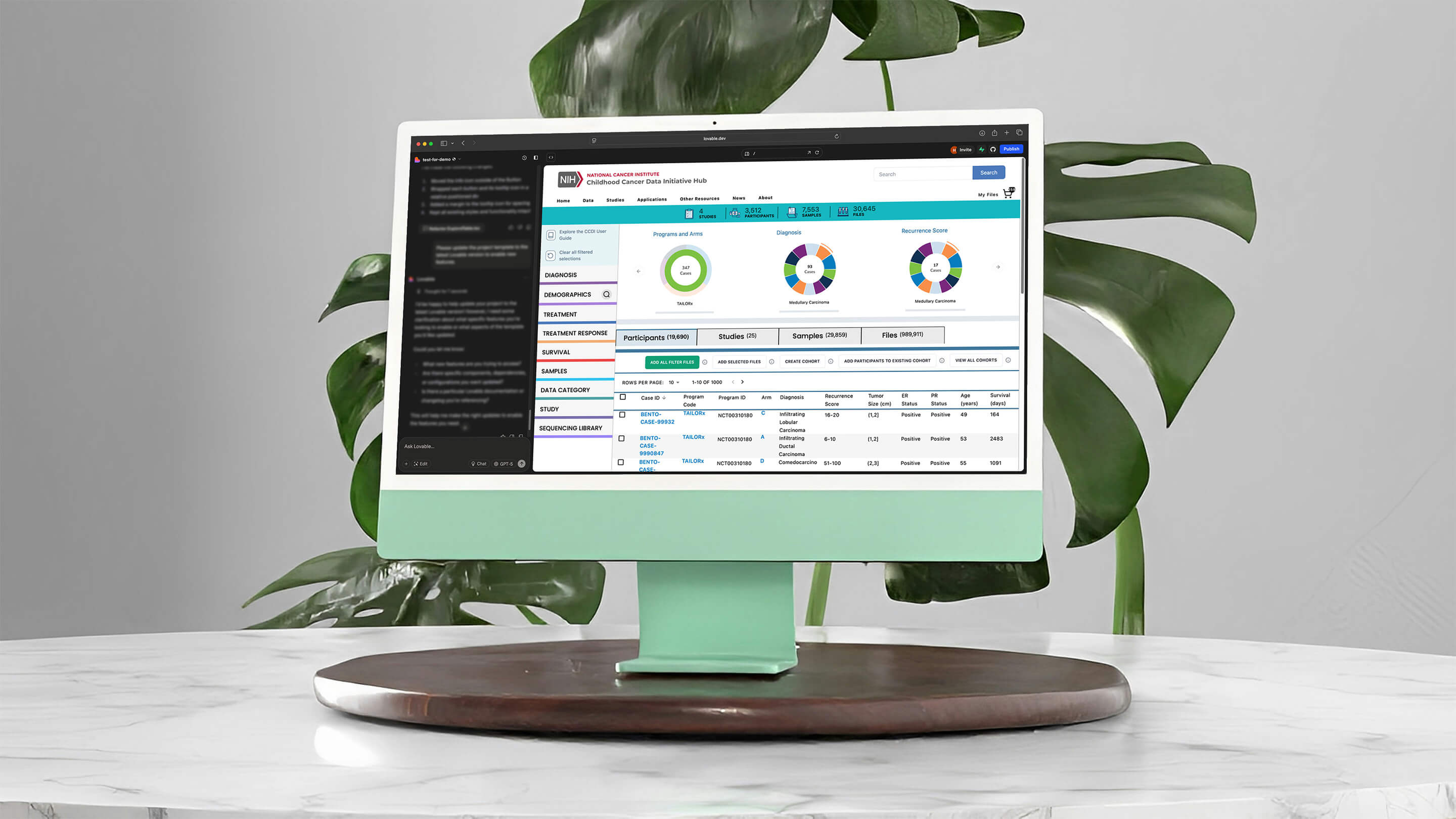 lovable.dev prototype displayed on a green iMac on a clean desk