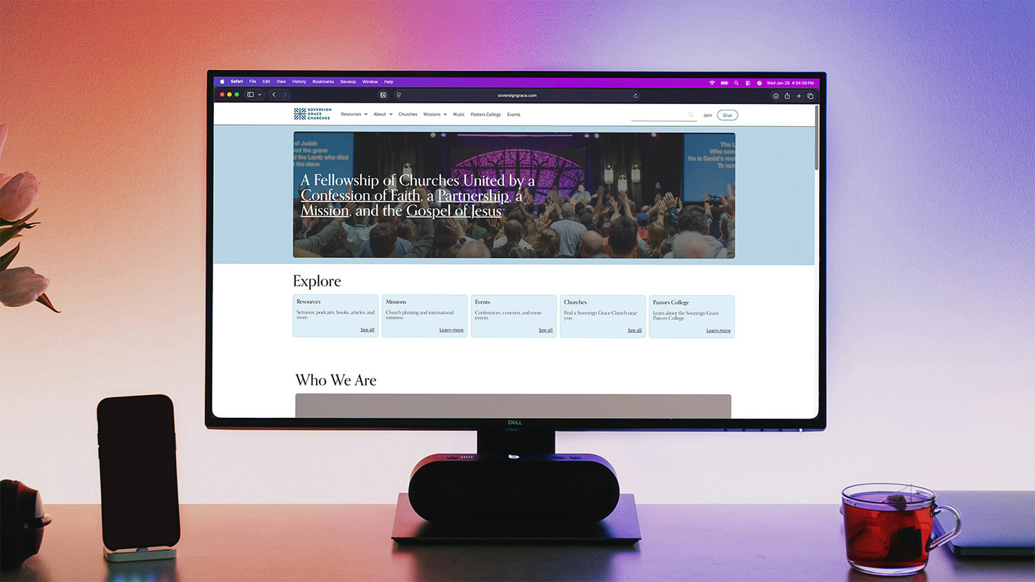 Sovereign Grace music site displayed on modern desk setup